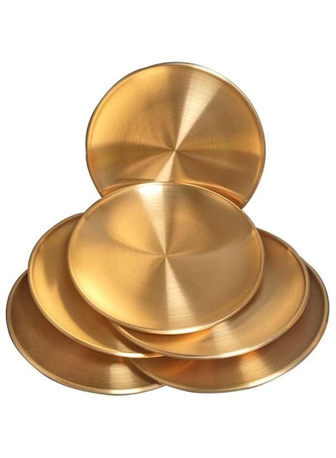 طقم اطباق 6 الستانلس ستيل اطباق مناسبة للسلطة والحلوى و بسبوسة و جلاش والمطعم والتخييم من 6- قطع، ذهب 14 سم - Image 1